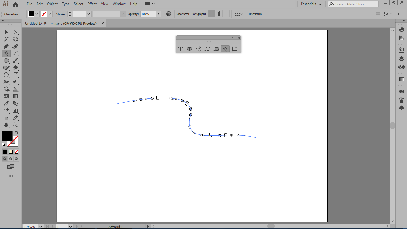 تایپ روی یک مسیر به صورت عمودی با گزینه vertical type on a path tool در ایلوستریتور