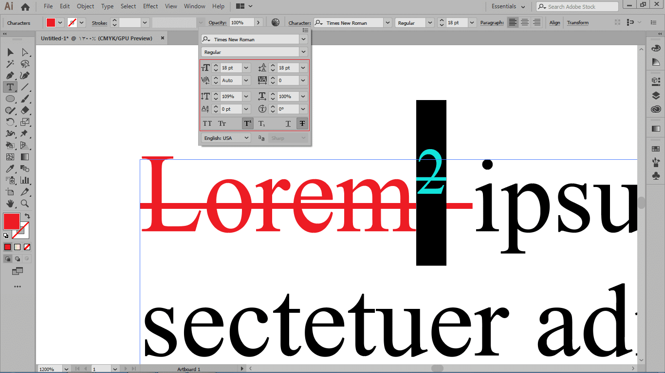بخش font style برای ویرایش استایل متن های انتخاب شده در ایلوستریتور