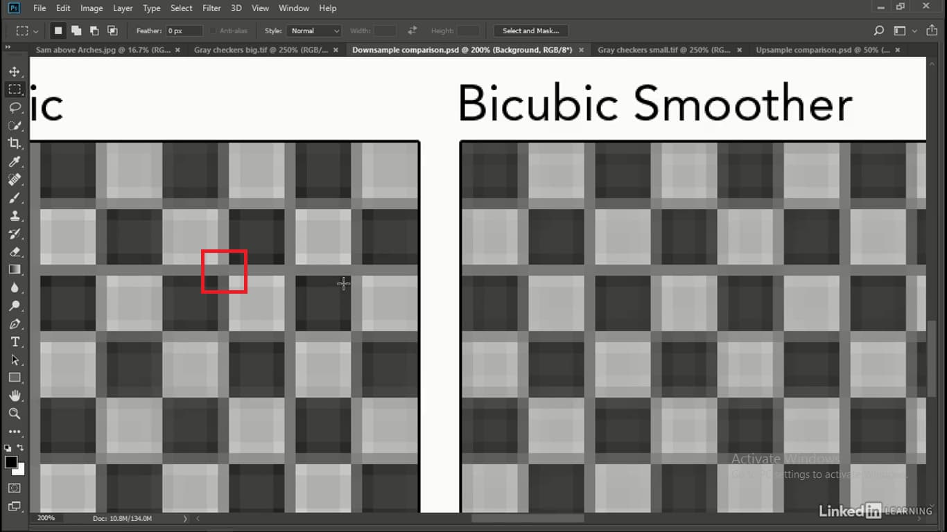 مربع های bicubic در resample در فتوشاپ