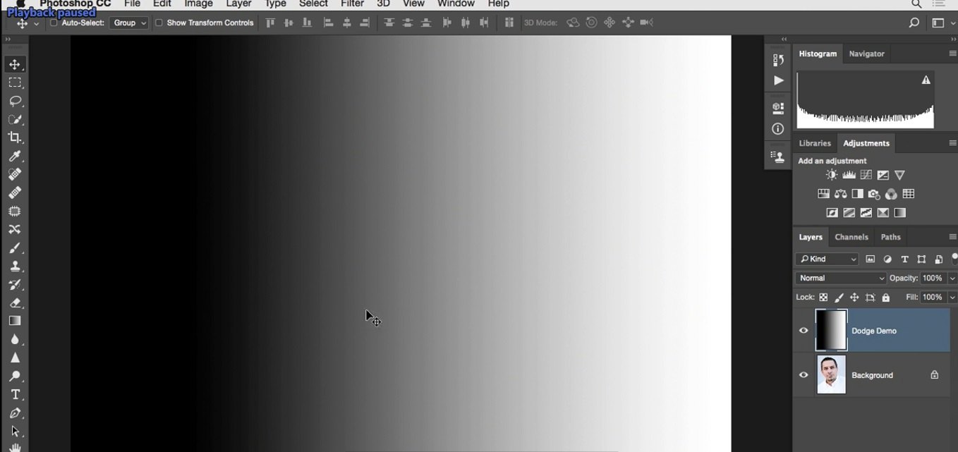 تصویری از یک طیف خاکستری که از سایه ها به سمت راست کشیده شده در فتوشاپ از آموزش روتوش پرتره
